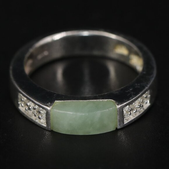 Expensive Genuine Jade Diamonds Ring Ring Sterling SilverHong Kong Designs US 5 - Picture 1 of 7